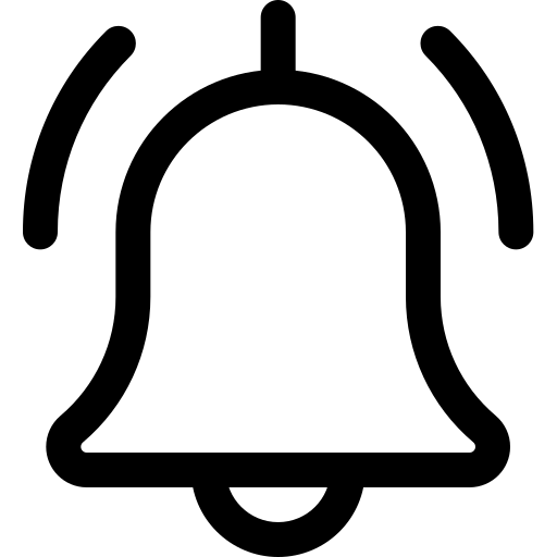 Simple black bell icon with a rounded top and clapper inside.