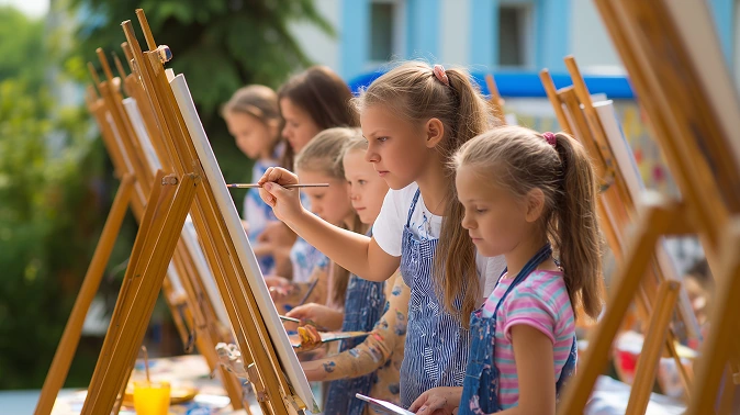 Діти малюють на мольбертах під час творчого заняття