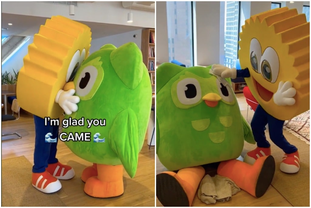 Scrub Daddy and Dualingo in warm embrace