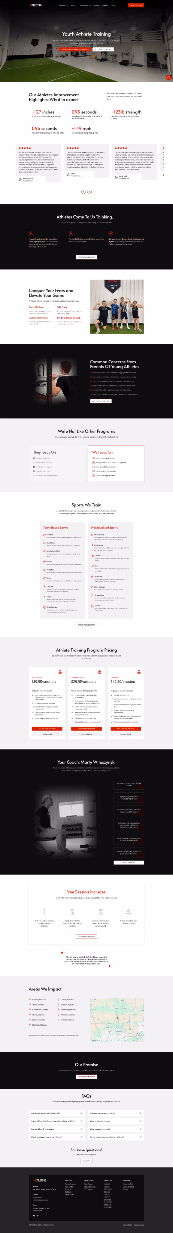 Full page screenshot of Athlete HQ website designed and developed by Nearby Web Guys.