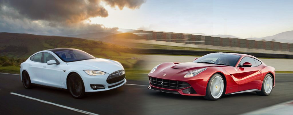 Shot of Ferrari and Tesla