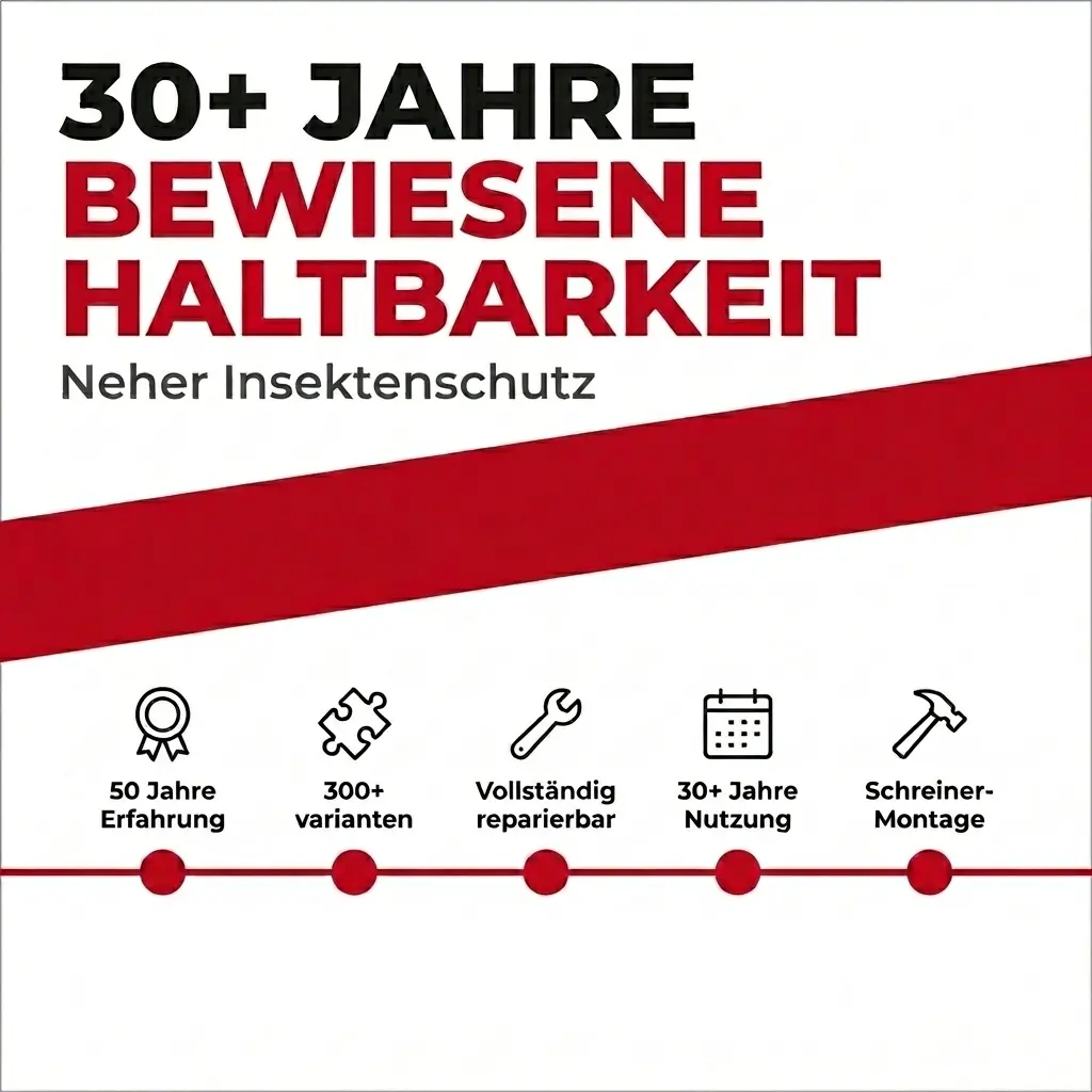 Neher Insektenschutz mit über 30 Jahren bewiesener Haltbarkeit, reparierbarem System und individueller Maßanfertigung für Fenster und Türen in Viernheim, Weinheim und Mannheim.
