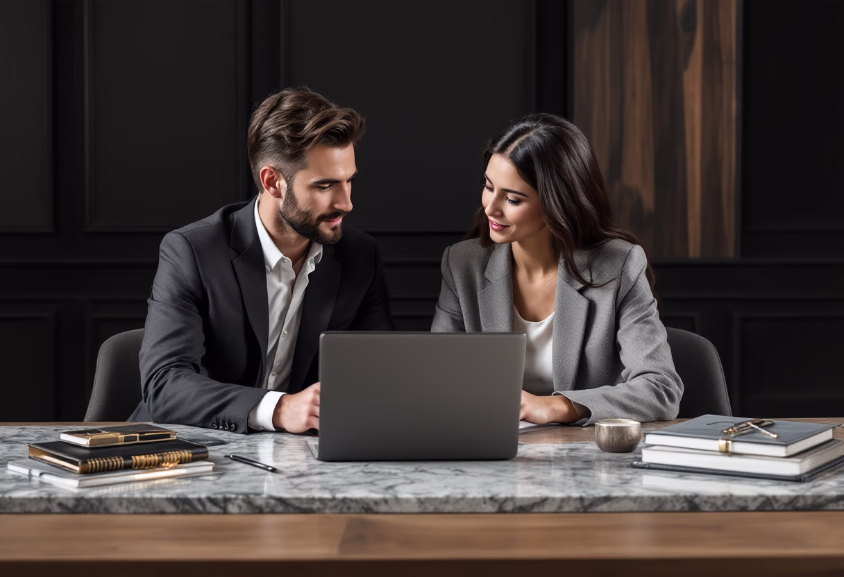 image of parents and staff discussing enrollment