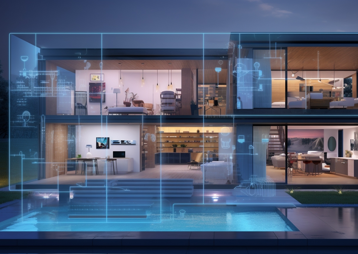 Visual of smart home layout showing how TR Electronics integrates CCTV with lighting and alarm systems.