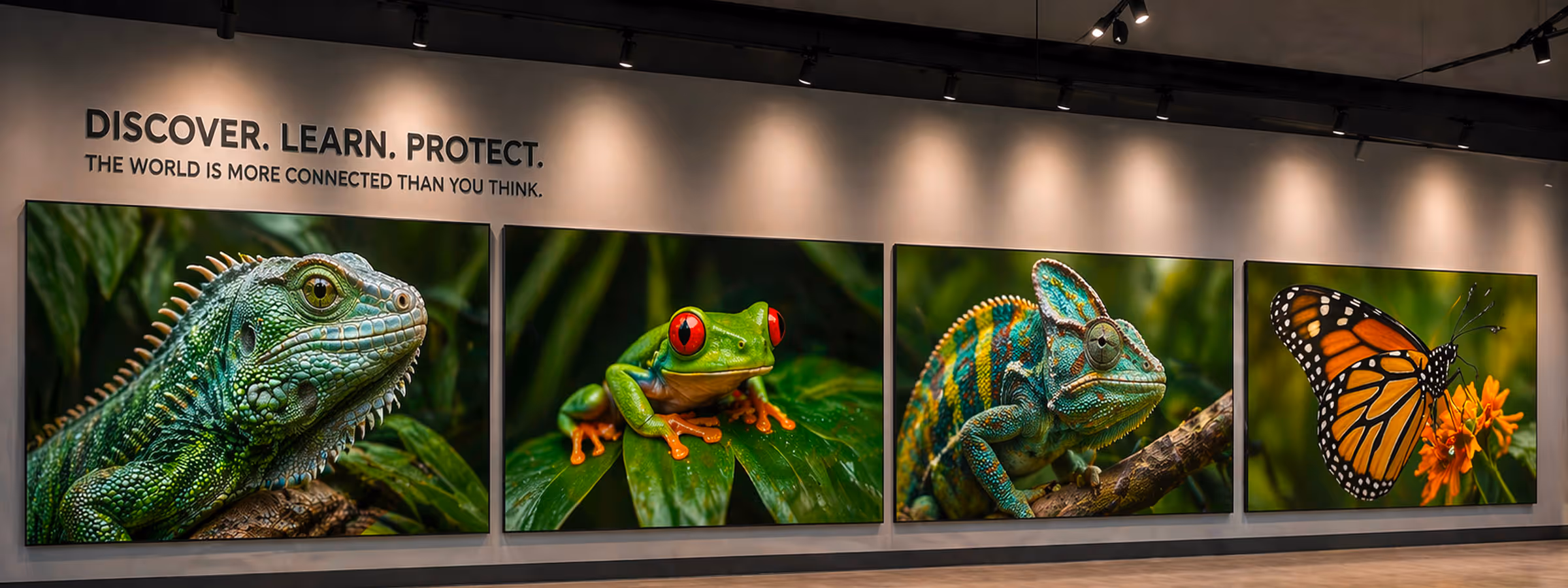 Museum Wall showing 4 Silicone edged Frames with Fabric printed graphics