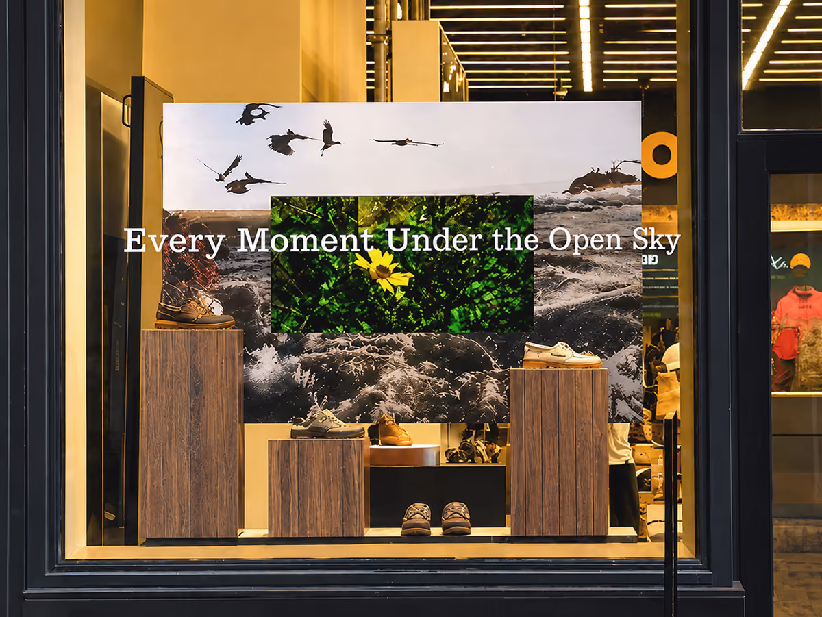 Timberland Storefront with a Led Video Planel with SEG Fabric print around it