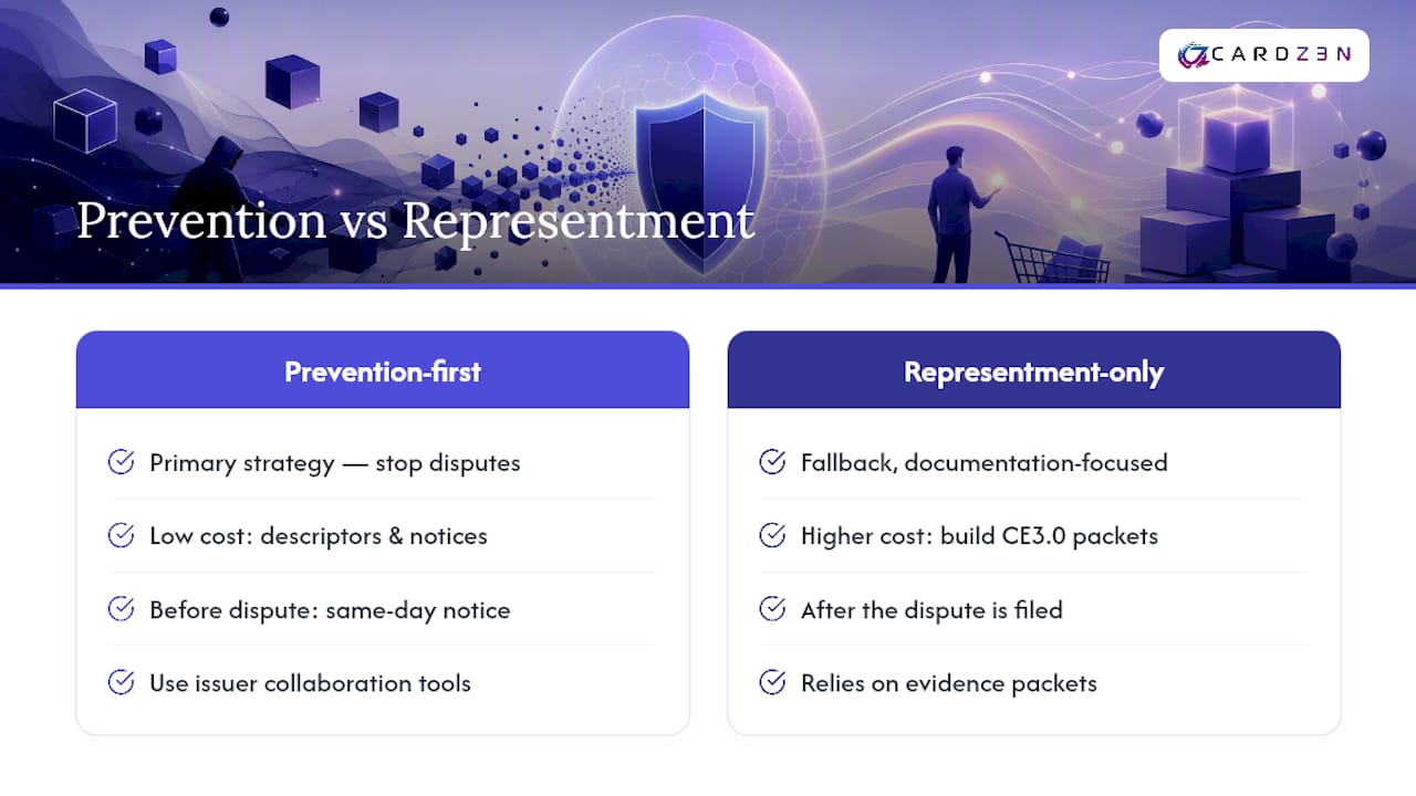 A Prevention-First Playbook Beats a Representment-Only Posture — overview diagram