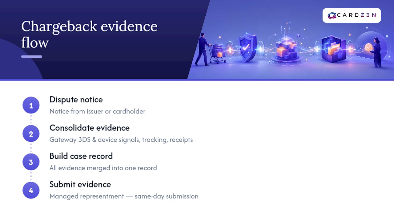 Integrated chargeback evidence workflow