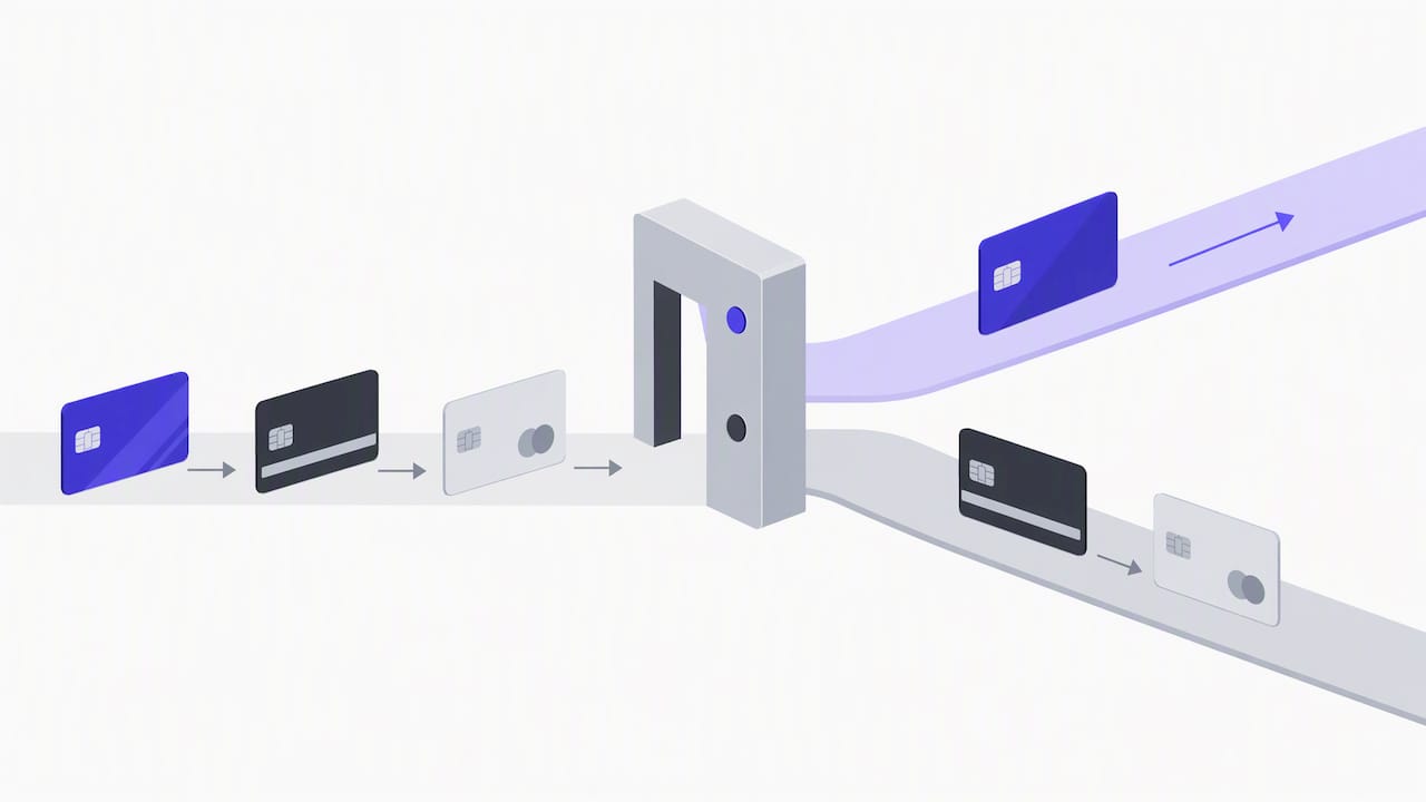 Card types routed through a surcharge screening gate