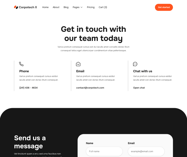 Corpotech X - Contact V3 Page - Corporate Webflow Template
