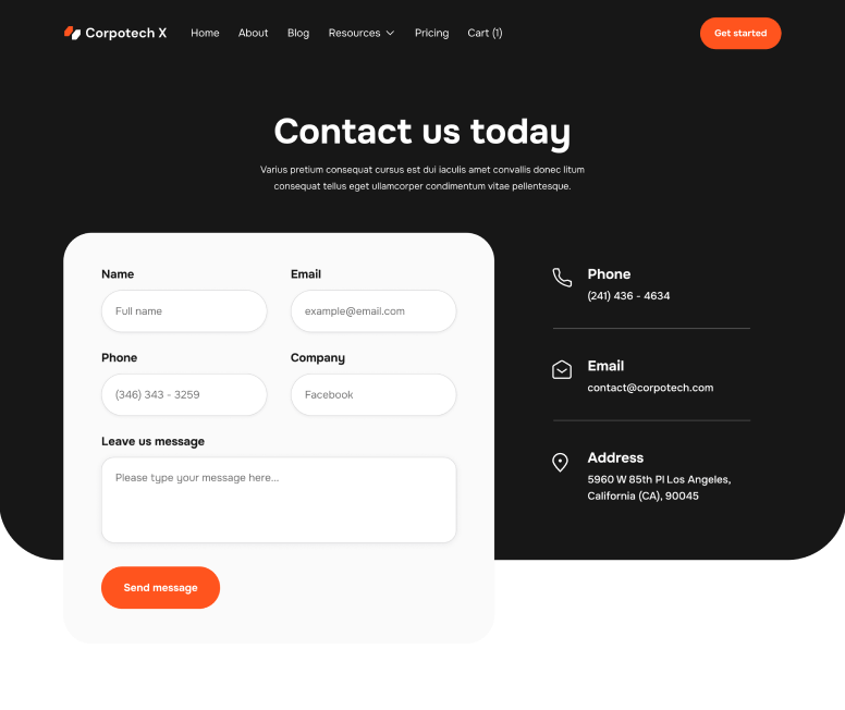Corpotech X - Contact V2 Page - Corporate Webflow Template