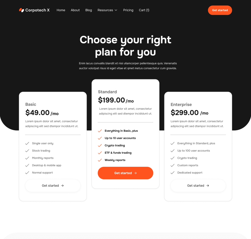 Corpotech X - Pricing Page - Corporate Webflow Template