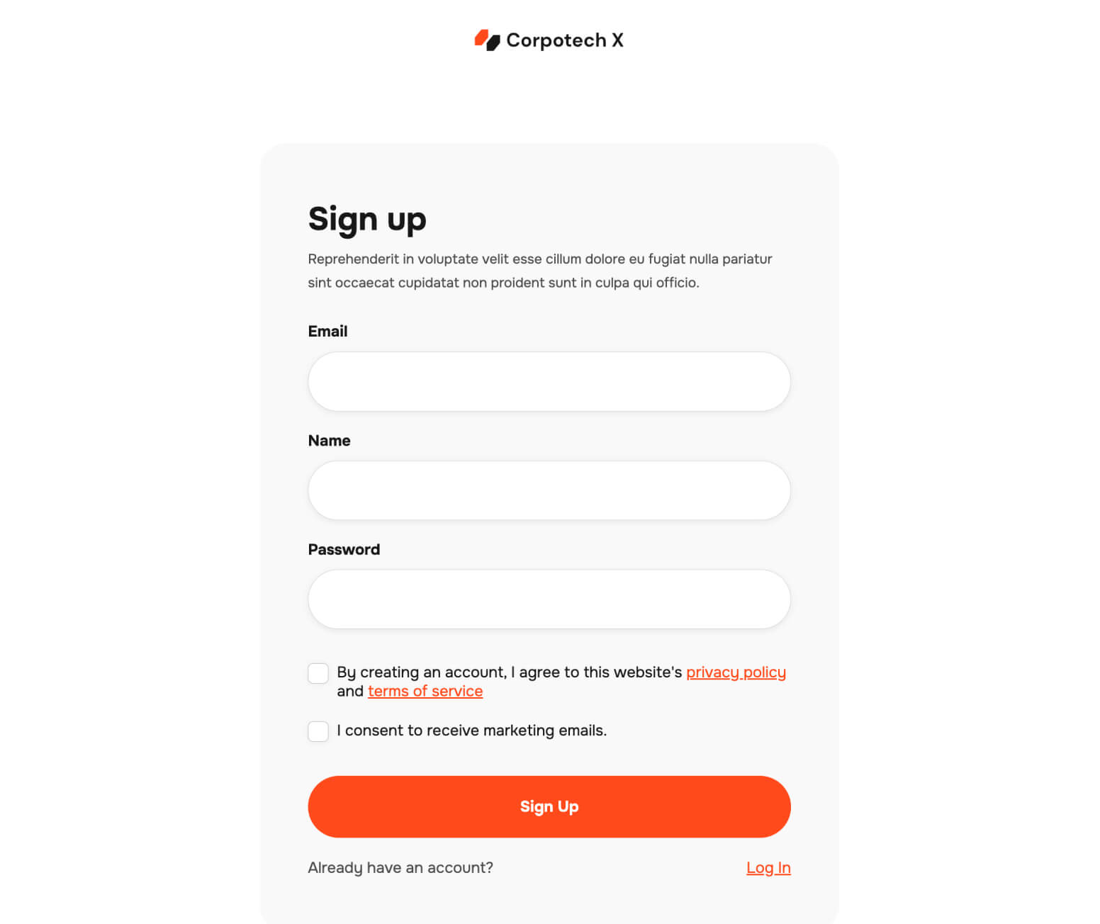 Corpotech X - Sign Up Page - Corporate Webflow Template