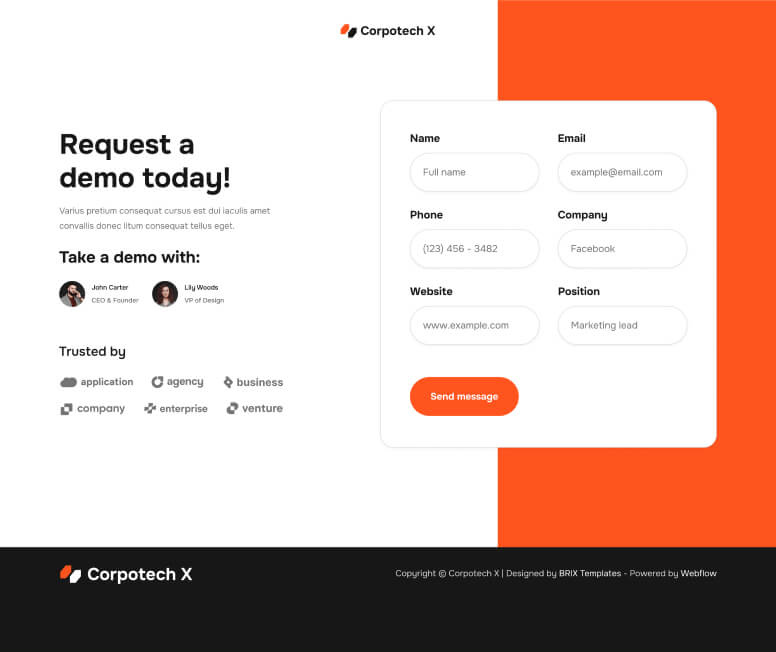 Request a Demo Page - Corpotech Webflow Tempalte