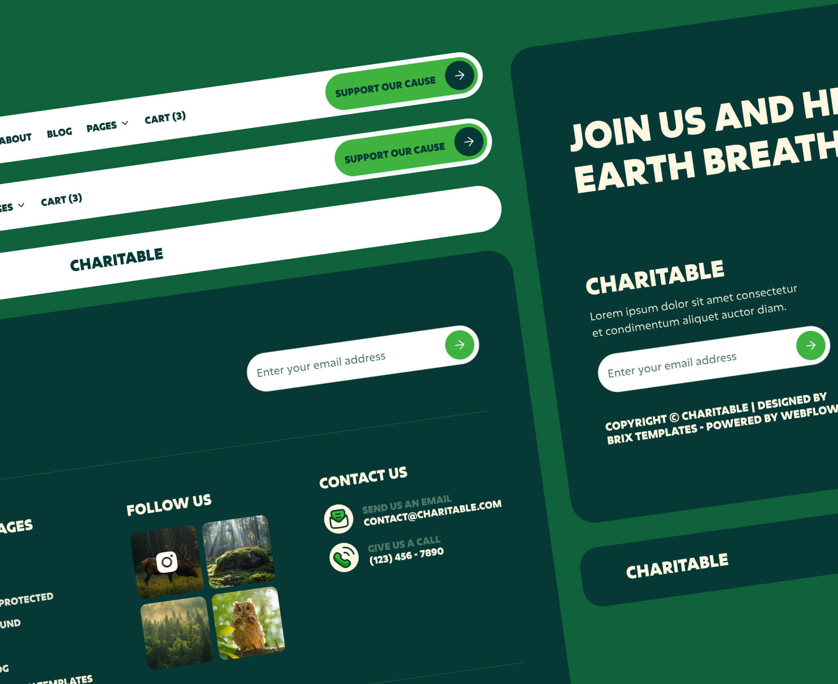 Charitable - 3 Headers And Footers Included - Nonprofit Webflow Template