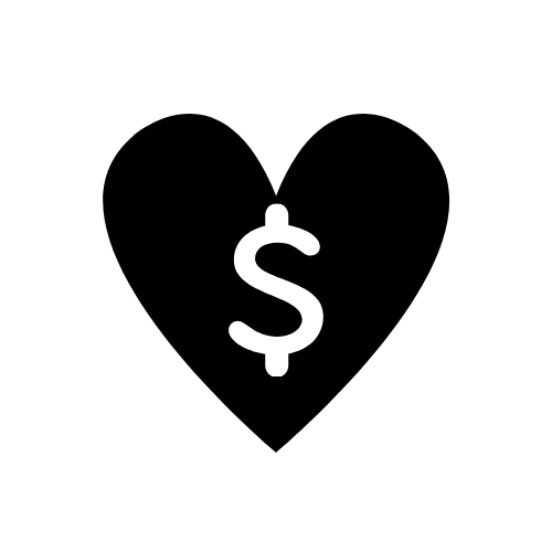 White dollar sign symbol on a black square background.