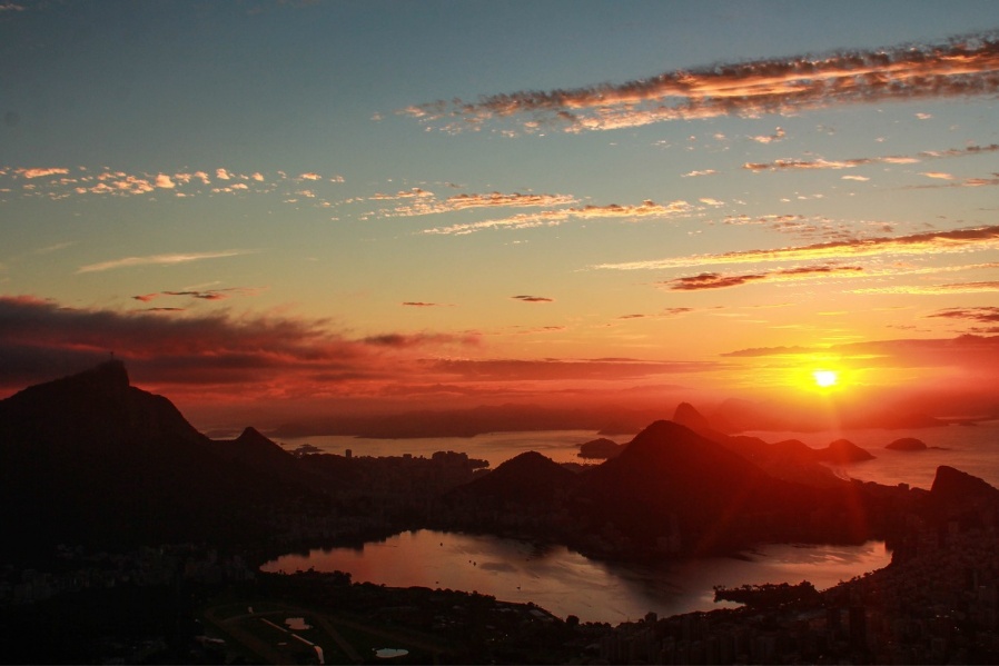 Stunning view of the Christ of Redeemer and Rodrigo de Freitas Lagoon from the top of Dois Irmãos Mountain