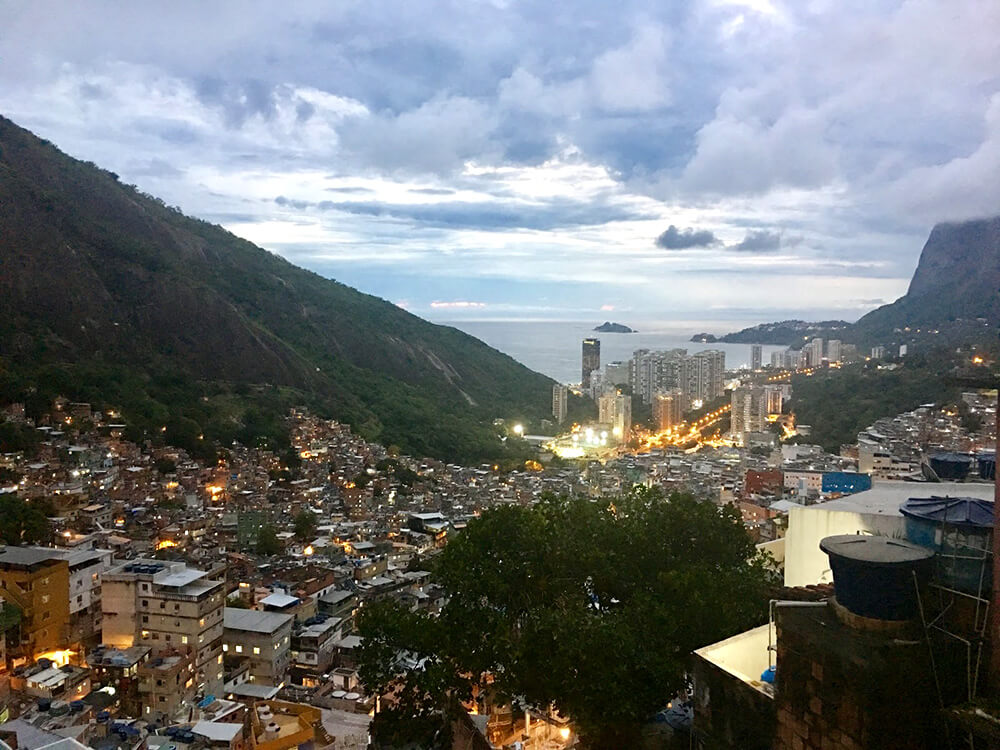 Ocean and favela view from the top of a terrace in Rocinha