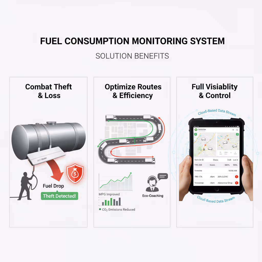 Our externally mounted ultrasonic sensor provides real-time, precise fuel level monitoring without drilling into tanks. Transform your fleet management with actionable insights that cut costs and boost efficiency.