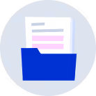 Blue folder containing a document with highlighted lines inside.