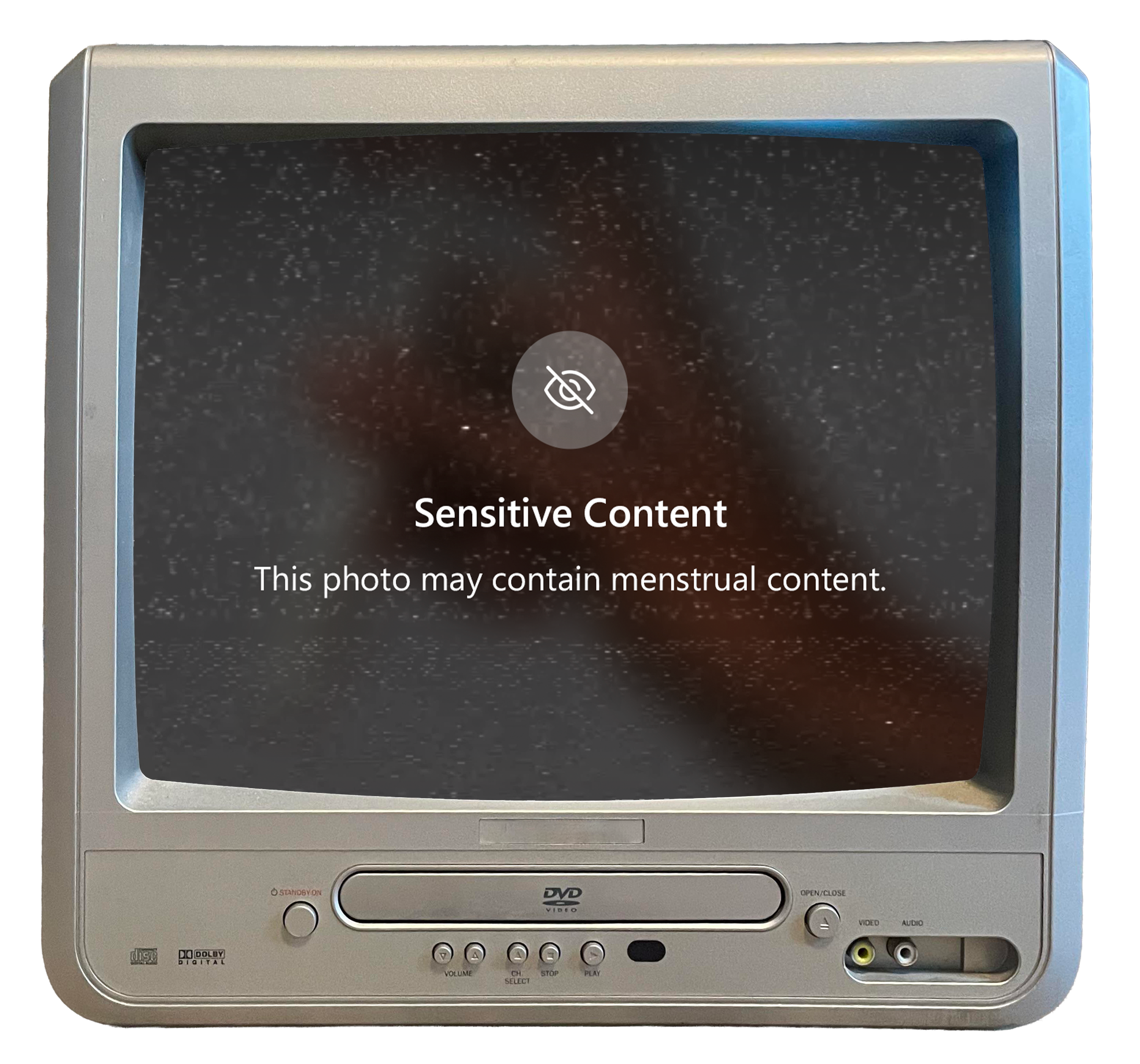 Retro TV screen displaying a sensitive content warning.