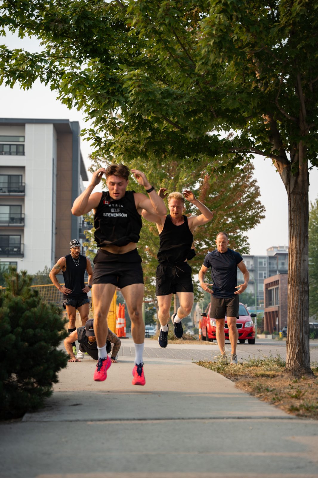 Squad training together outdoors