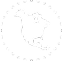 A white silhouette of North America encircled by dots on a black background.