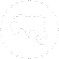 A white silhouette of Asia encircled by dotted lines on a black background.