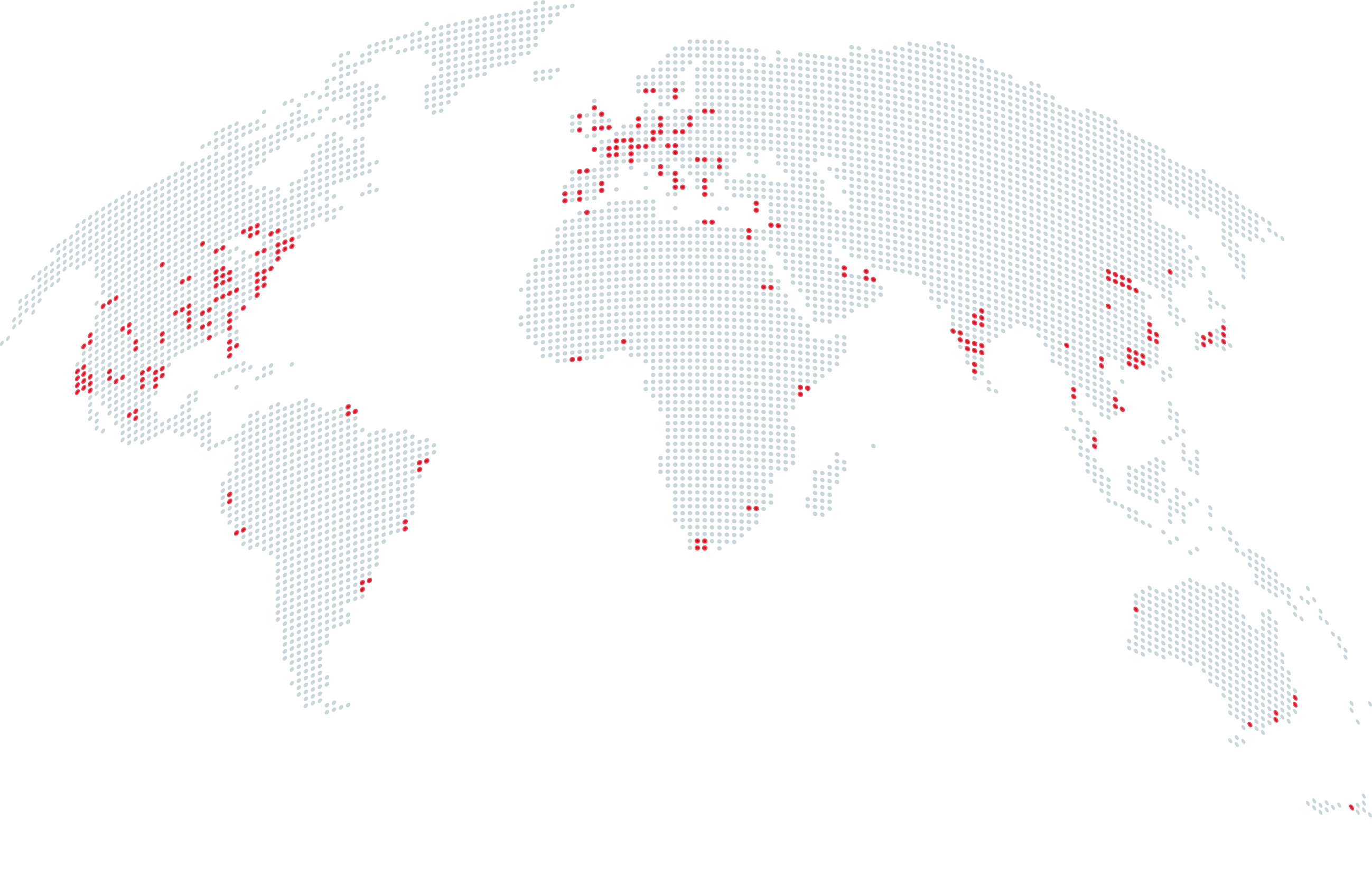 A world map highlights urban areas in red, primarily in North America, Europe, and parts of Asia.