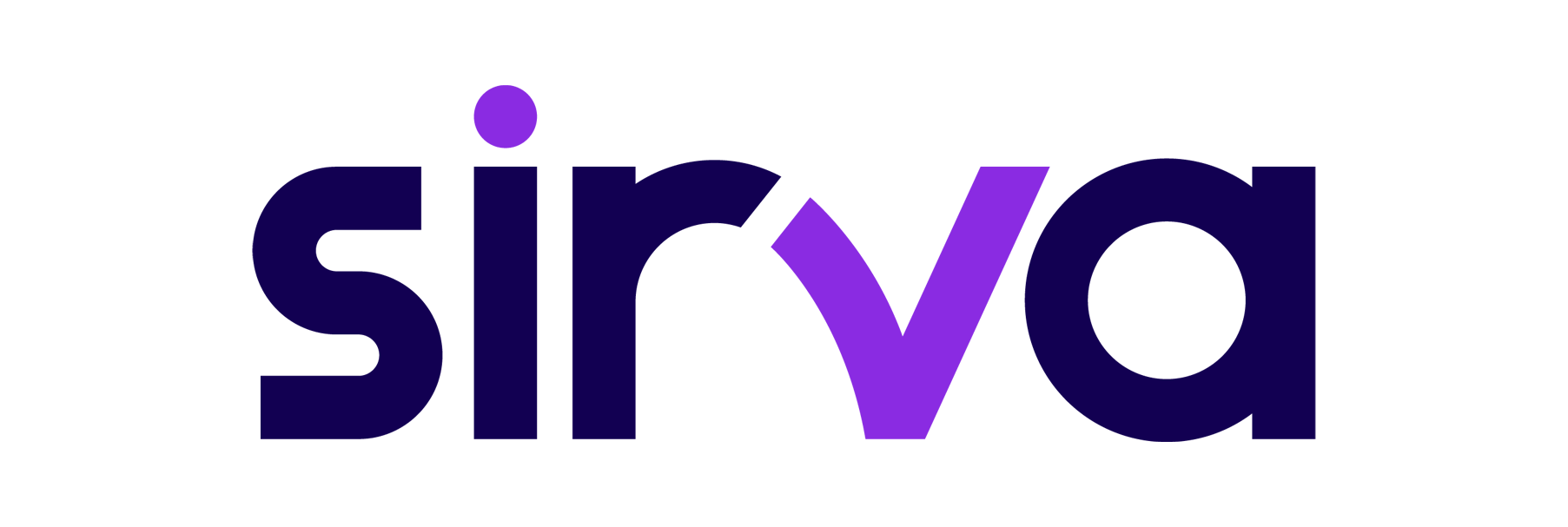 The Sirva logo features bold purple text with a stylized "v" and a circular dot above the "i".