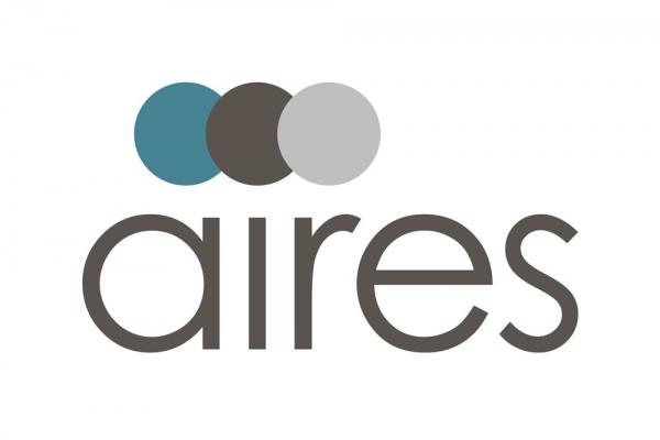 The logo features the word "aires" with three overlapping circles in teal, brown, and gray.