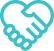Turquoise icon of a handshake forming a heart shape, symbolizing unity and collaboration.