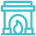 Turquoise icon of a fireplace with a mantel and flames, symbolizing warmth and comfort.