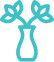 A turquoise icon of a vase holding two stems with leaves, symbolizing plants or floral decor.