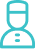 Icon of a person wearing a uniform or hat, depicted in a minimalist, turquoise outline style.