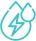 A turquoise icon of two water droplets, one with a lightning bolt symbol inside.
