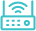 Icon of a wireless router with signal waves, featuring buttons and a display panel.