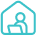 Icon of a person inside a house, symbolizing home or residential occupancy.