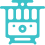 Turquoise icon of a vintage tram with decorative details and a star on top.