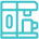 Coffee machine icon with a cup, depicted in a minimalist turquoise outline style.