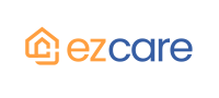 Ezcare logo featuring a house icon in orange and blue text on a white background.