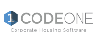 Logo for CodeOne, featuring a hexagon with "1" and text: "Corporate Housing Software".
