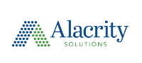 Logo of Alacrity Solutions featuring a dotted "A" design in blue and green with text below.