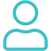 Outline of a person icon in turquoise, symbolizing a user or profile representation.
