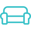 Minimalist icon of a teal sofa with armrests, symbolizing furniture or seating.