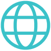 A turquoise globe icon with grid lines representing the Earth's longitude and latitude.