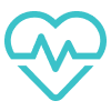 A turquoise heart icon with a pulse line symbolizing health and wellness.