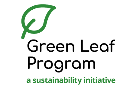 Logo of the Green Leaf Program featuring a green leaf icon and text promoting sustainability.