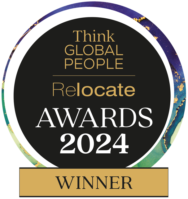 Award badge for Think Global People Relocate Awards 2024, featuring "Winner" text at the bottom.