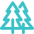 Turquoise icon of three stylized pine trees with a horizontal line at the base.